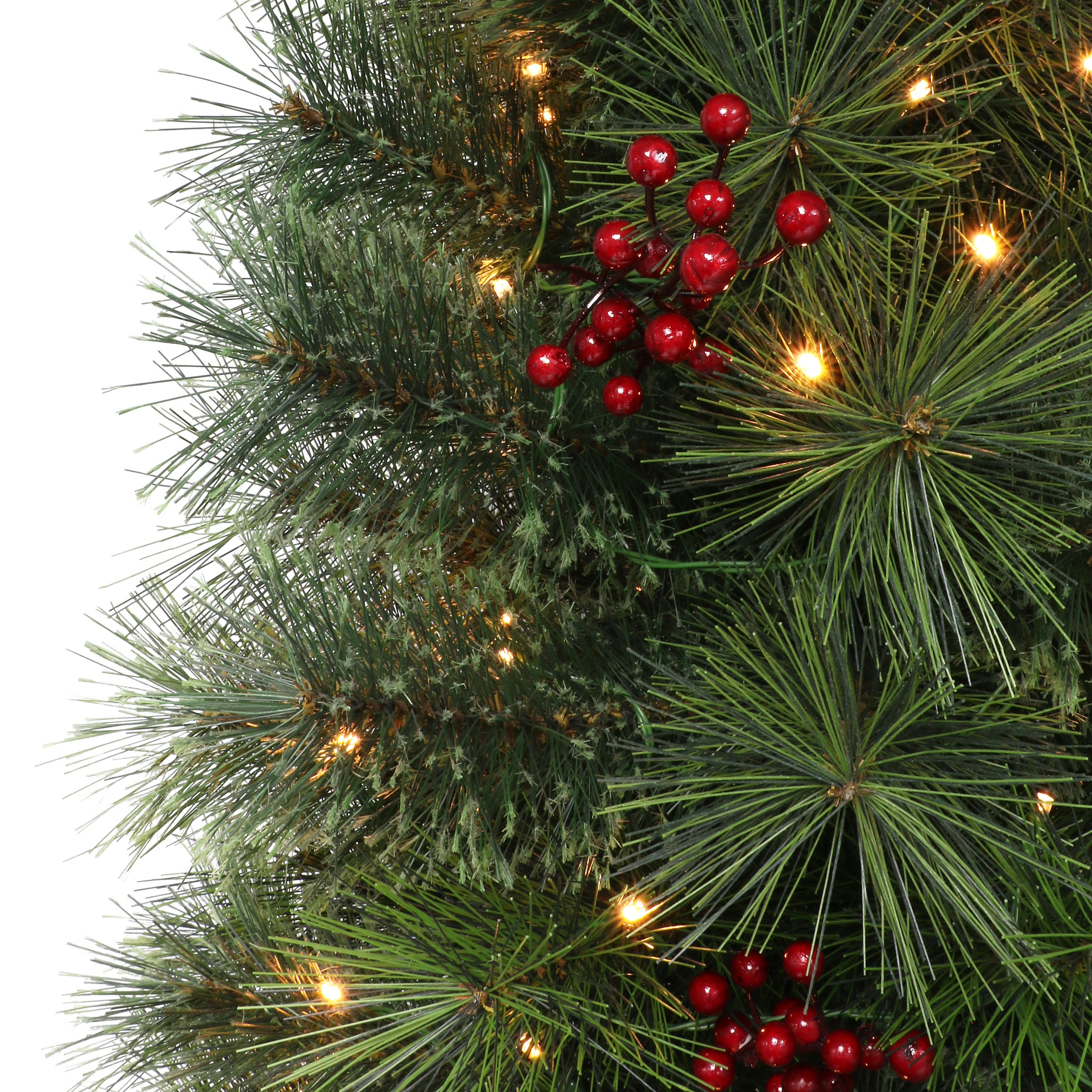 4ft B/O Potted Cascade Pine Tree 100 B/O Warm White LED Lights Plastic Pot 6/18 Hours On/Off Timer Function